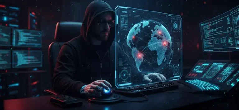 A hooded scammer with dark glasses, wanting to bypass security